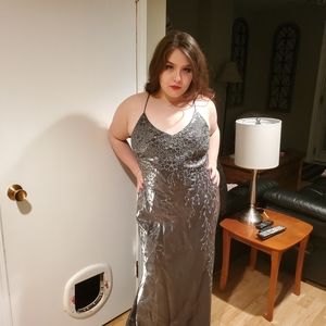 Silver sparkly beaded evening gown and shawl